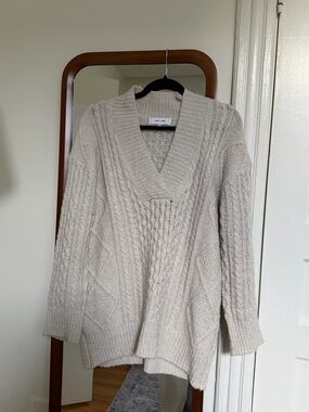 John + Jenn Cream Cable V-Neck Sweater